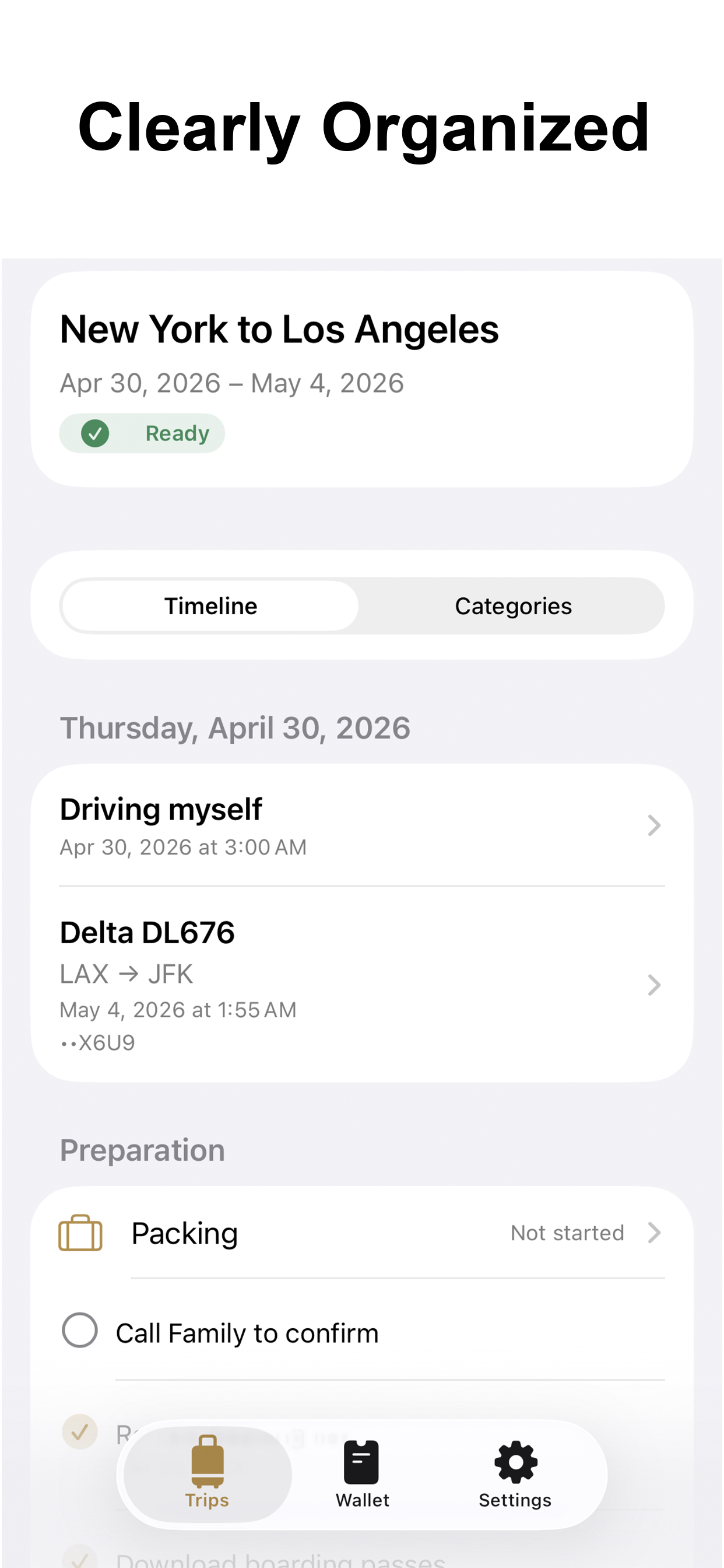 Gullivers trip detail with timeline of transport and preparation checklist