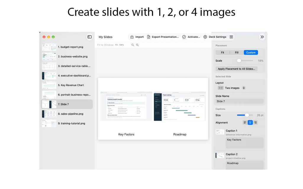 ImageDeck slide with two images side by side and Custom scale selected