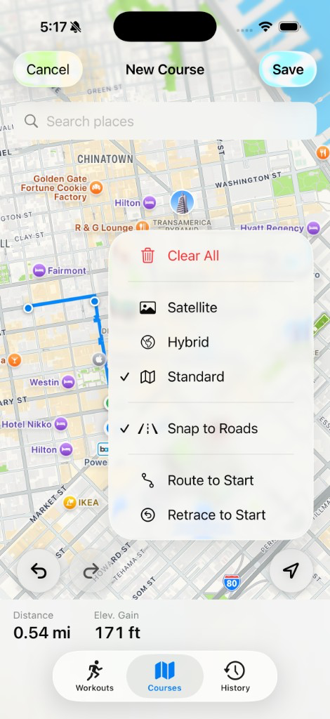 RunBuilder New Course map builder with snap to roads, undo, and live distance
