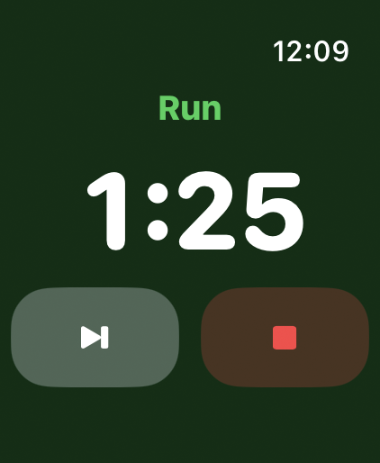 RunWalkTimer active Run countdown on Apple Watch