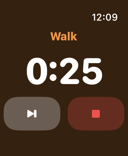 RunWalkTimer active Walk countdown on Apple Watch